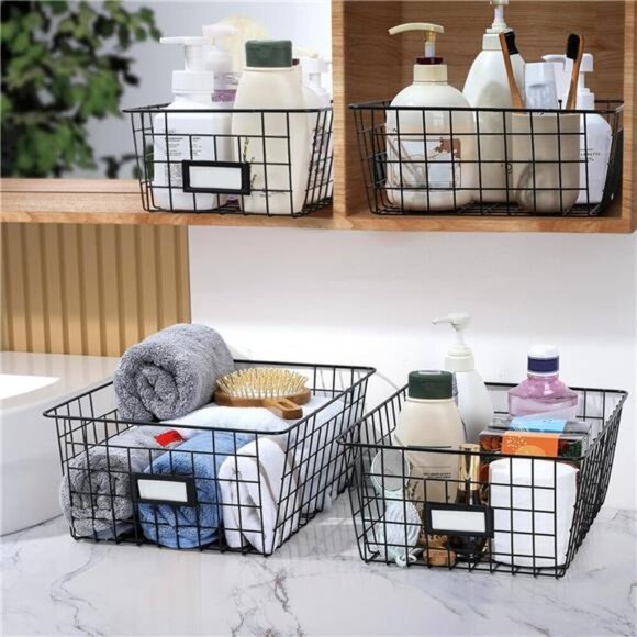 Wire Storage Baskets Set of 6 Kitchen Pantry Organizer Bathroom Cabinet Shelf - Picture 5 of 7